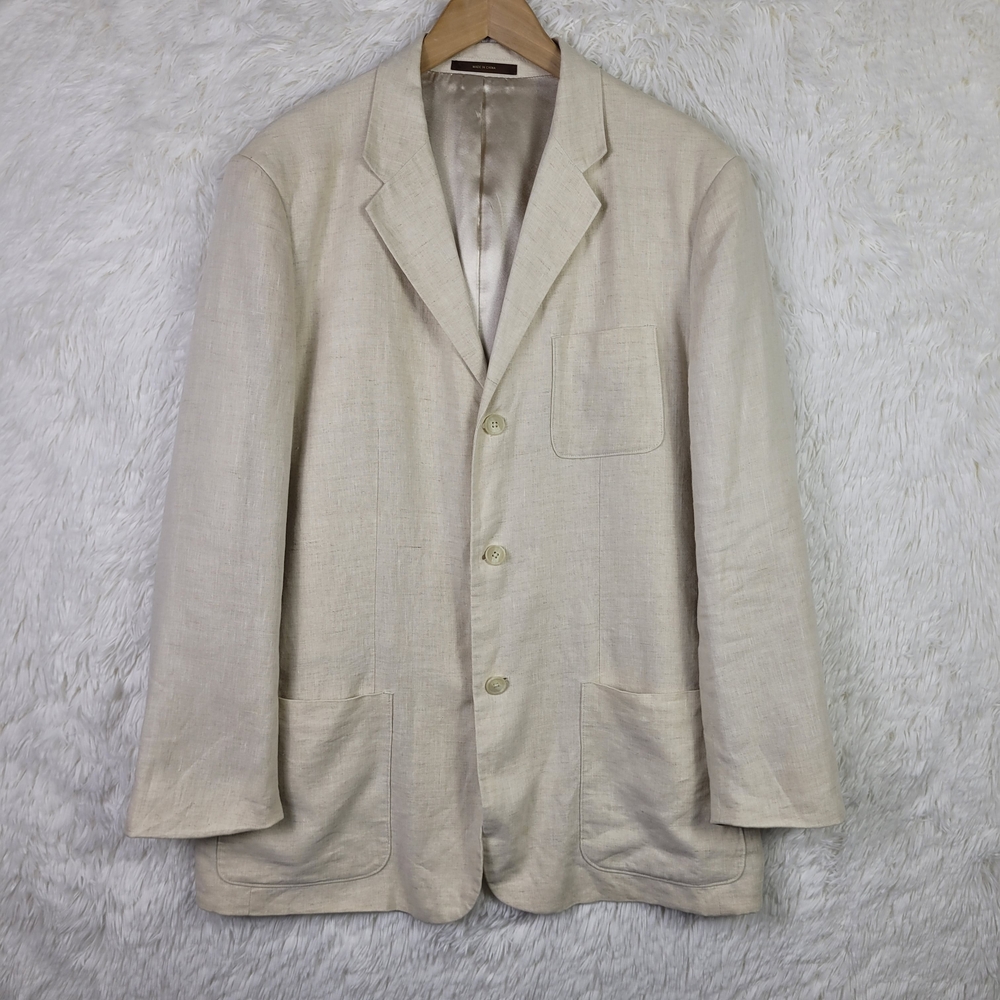 Lg 44R Tasso Elba Cream 100% Linen Three Button Blazer